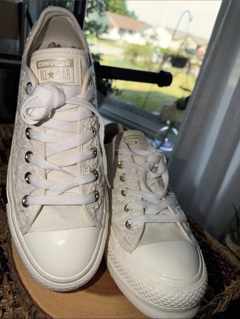 Converse Women's Low Top Sneakers in Off-White Lace
